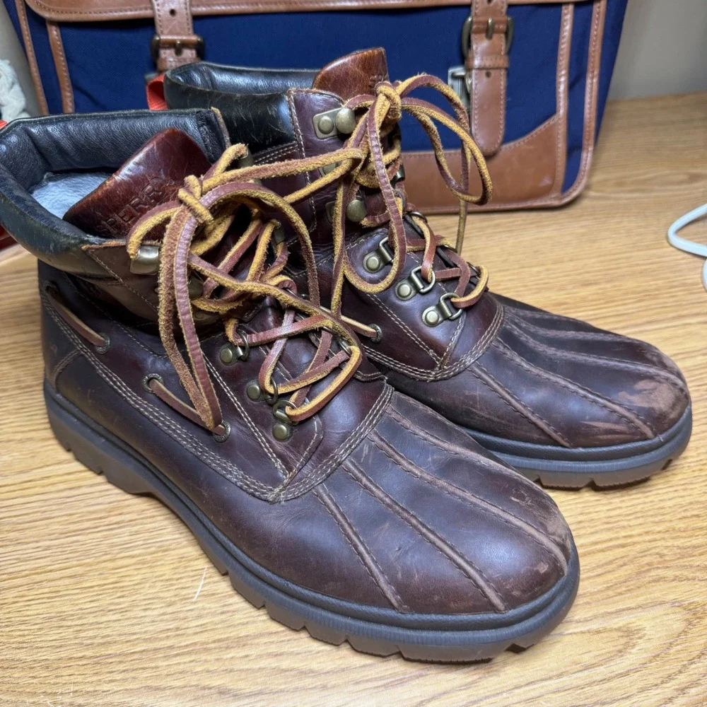 Sperry Mens Watertown Duck Work Boots Dark Brown Waterproof Leather Size 9.5